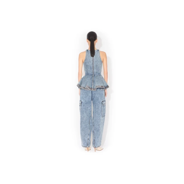 Alaia Peplum Denim Top, view 3