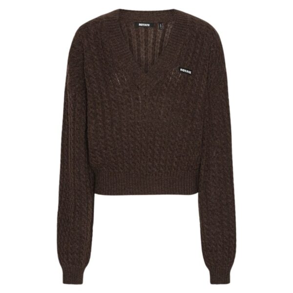 Cable V-neck Sweater Dark Brown