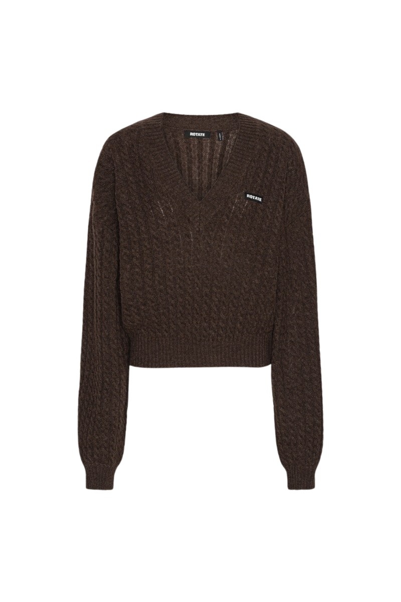 Cable V-neck Sweater Dark Brown