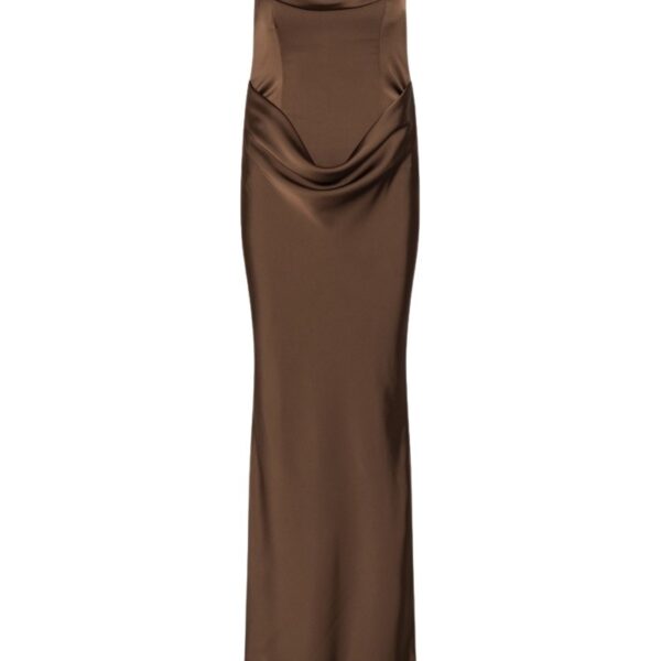 Corsage Long Dress Dark Brown