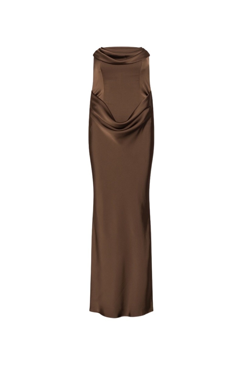 Corsage Long Dress Dark Brown