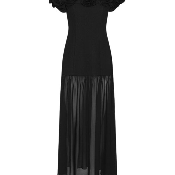 Crepe Flower Maxi Dress Black