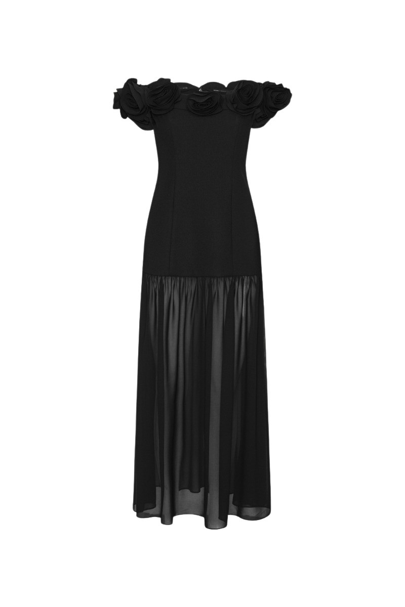 Crepe Flower Maxi Dress Black