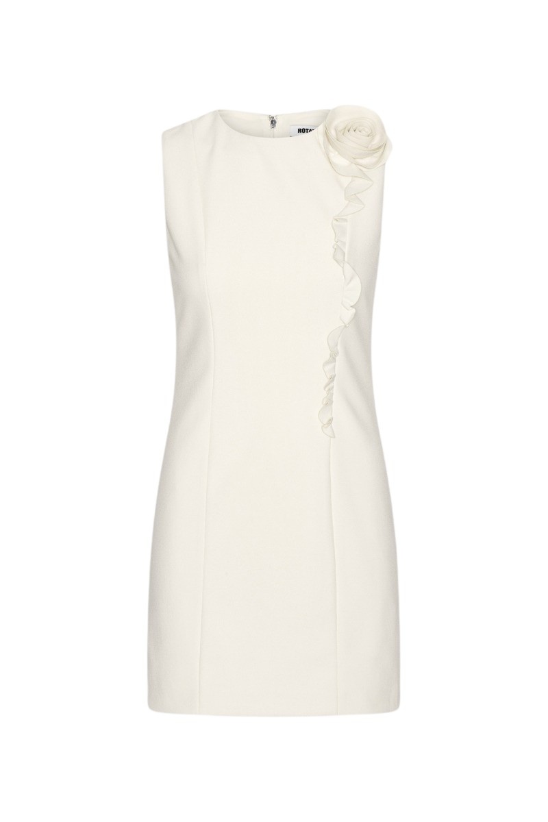 Crepe Mini Flower Dress White