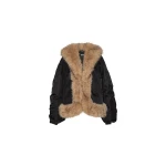 Faux Fur Collar Bomber Black