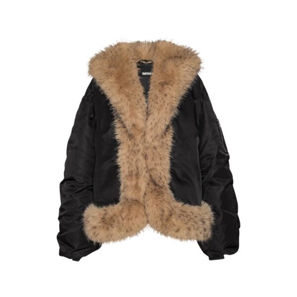 Faux Fur Collar Bomber Black