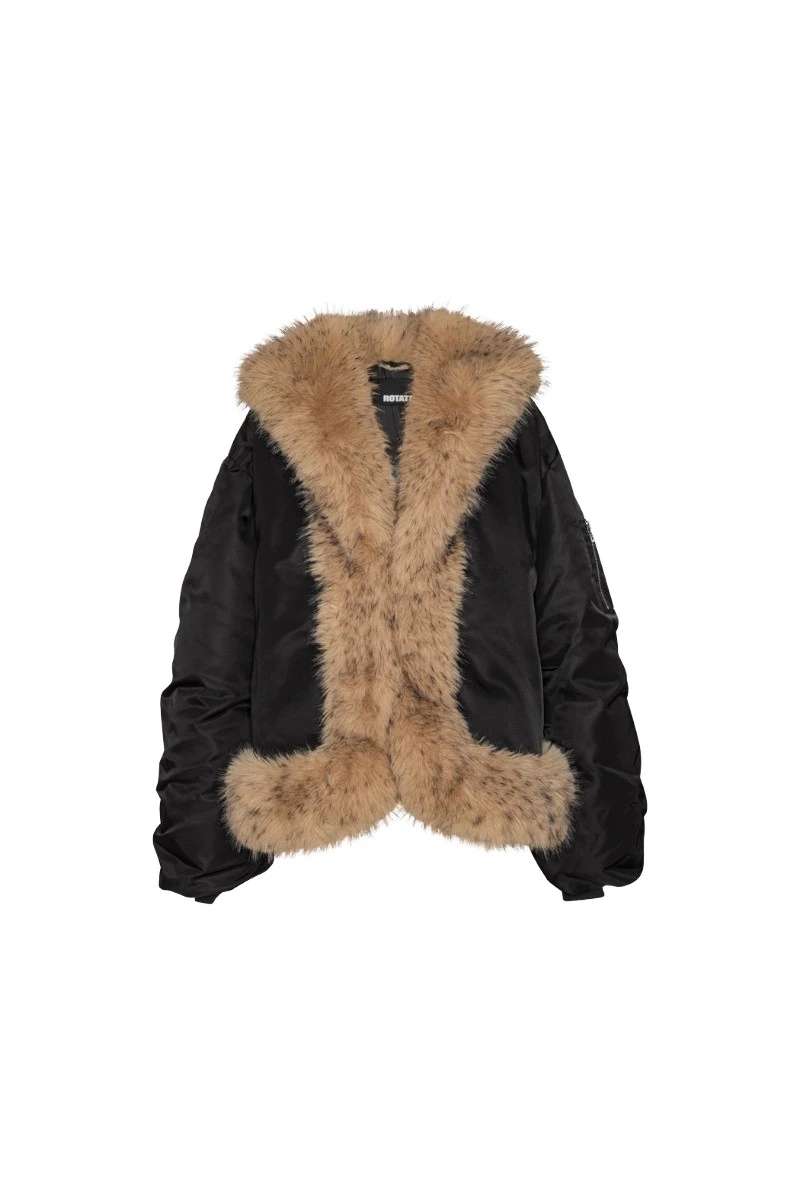 ROTATE-Birger-Christensen-Faux-Fur-Collar-Bomber-Black-coveti18407_nobg Faux Fur Collar Bomber Black