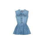 Flared Denim Top Medium Blue