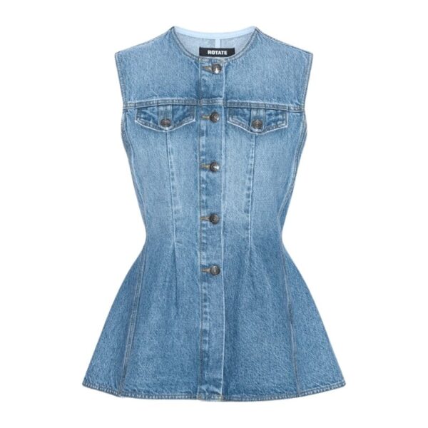 Flared Denim Top Medium Blue