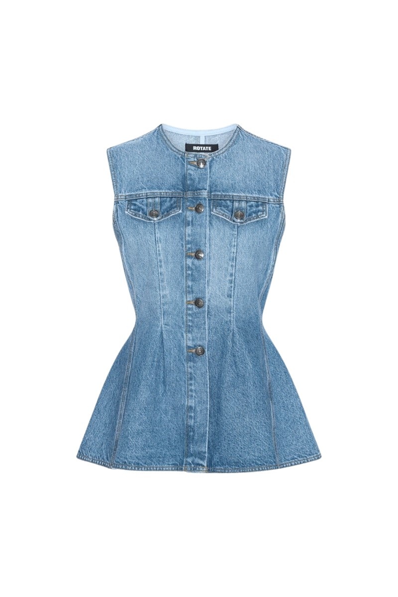 Flared Denim Top Medium Blue