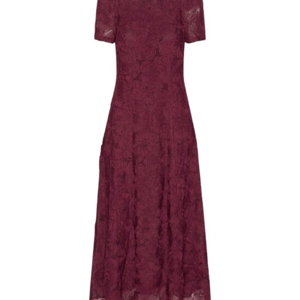 Flower Mesh Flared Dress Bordeaux