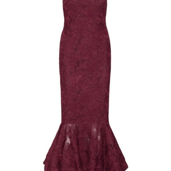 Flower Mesh Flounce Dress Bordeaux