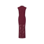 Flower Mesh Maxi Dress Bordeaux