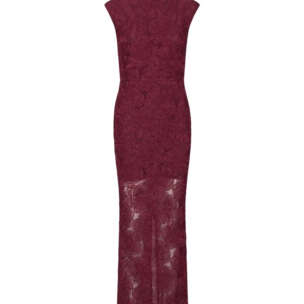 Flower Mesh Maxi Dress Bordeaux