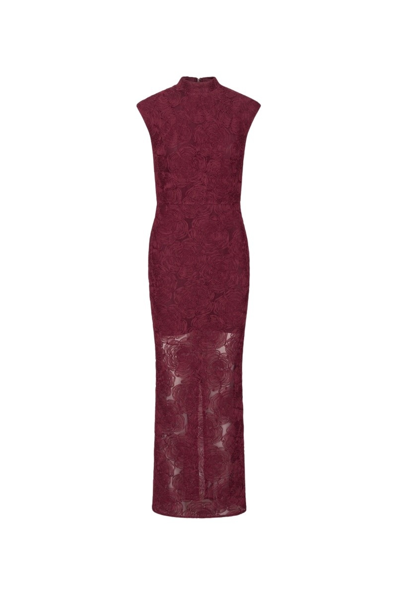 Flower Mesh Maxi Dress Bordeaux