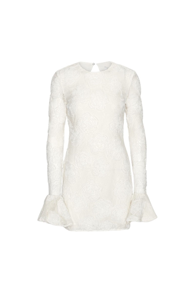 Flower Mesh Mini Dress Egret White