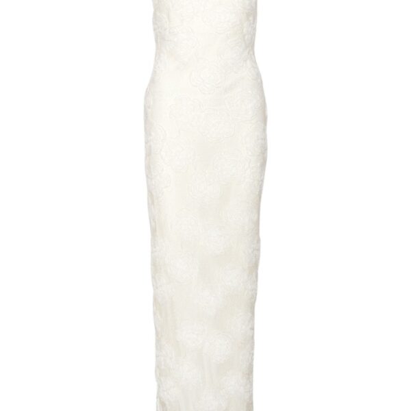 Flower Mesh Tube Dress Egret White