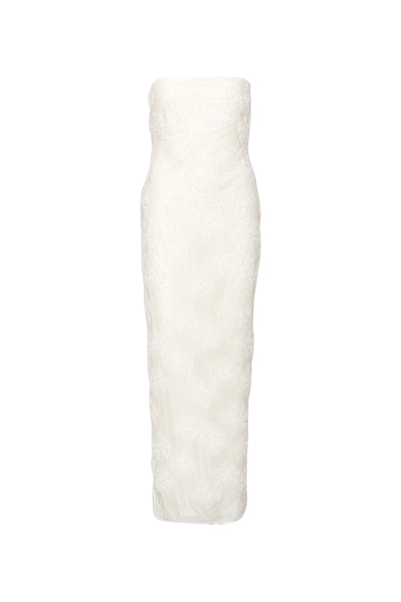 Flower Mesh Tube Dress Egret White