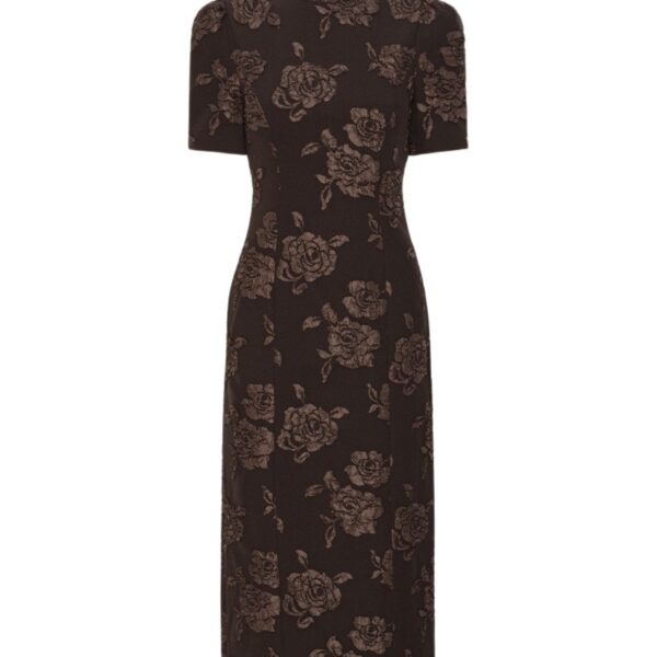 Jacquard Midi Dress Dark Brown