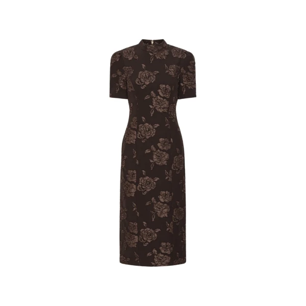 Rotate Birger Christensen Jacquard Midi Dress Dark Brown