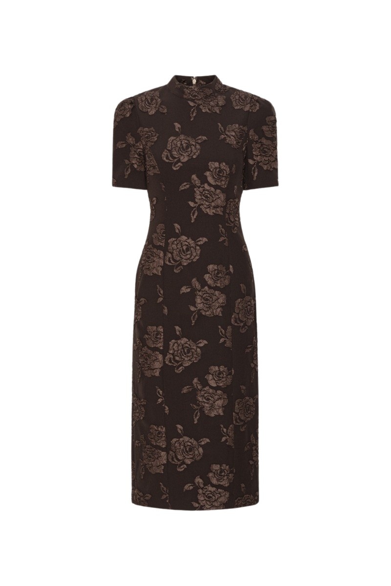 Jacquard Midi Dress Dark Brown