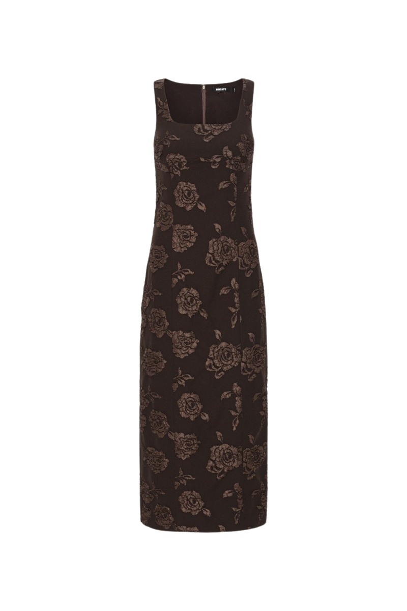 Jacquard Sleeveless Dress Dark Brown