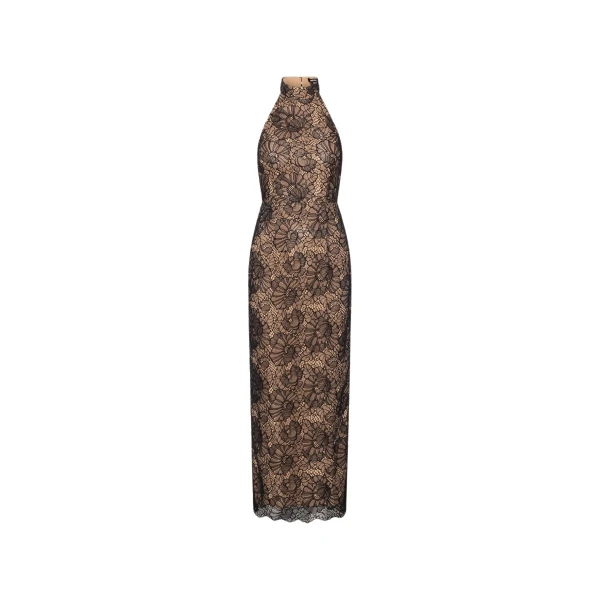 Rotate Birger Christensen Lace Halterneck Dress Black