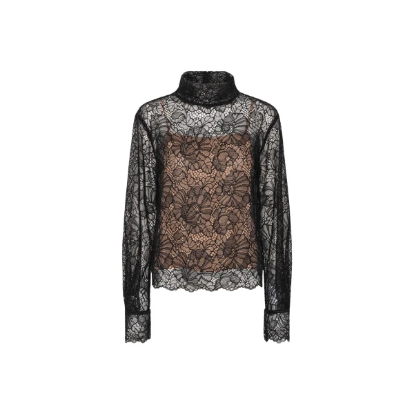 Rotate Birger Christensen Lace Long Sleeve Blouse Black