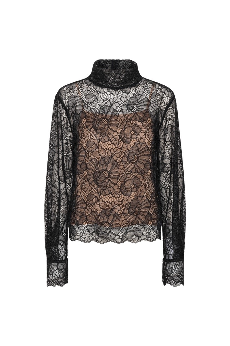 Lace Long Sleeve Blouse Black