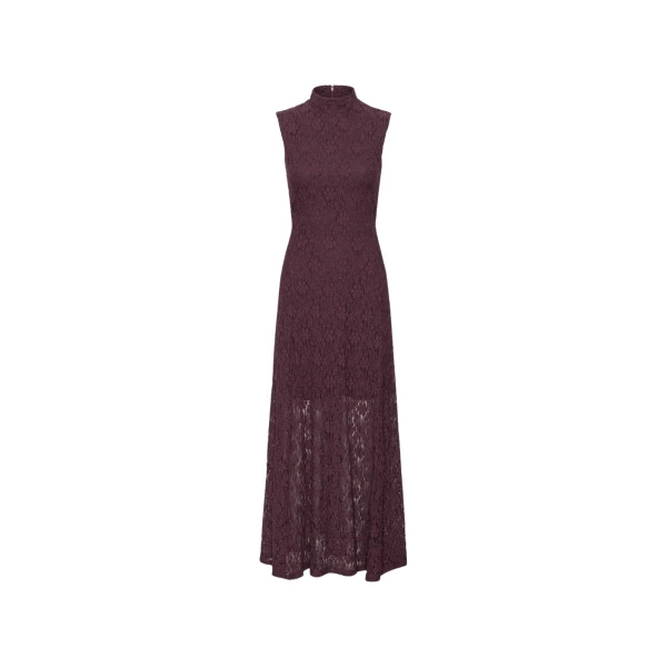 Rotate Birger Christensen Lace Maxi Flared Dress Bordeaux