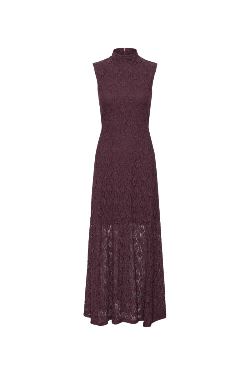 Lace Maxi Flared Dress Bordeaux