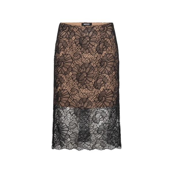 Rotate Birger Christensen Lace Midi Pencil Skirt Black