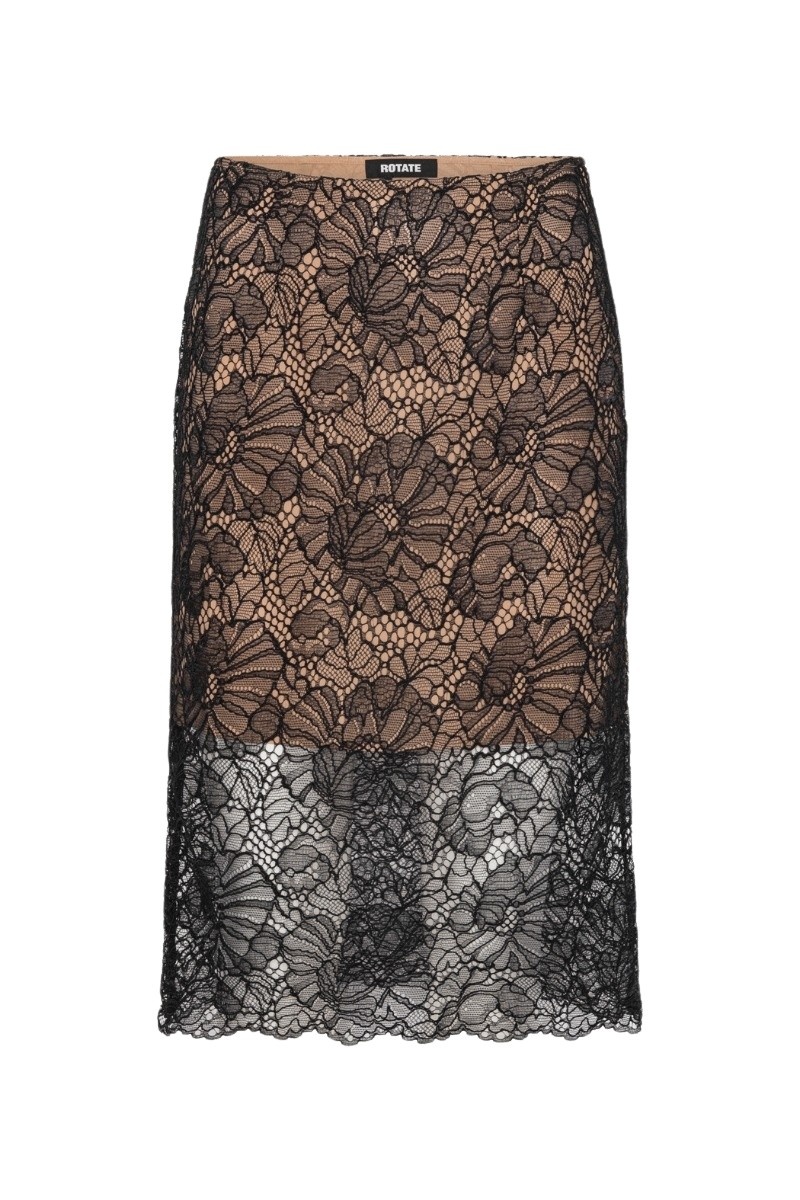 Lace Midi Pencil Skirt Black