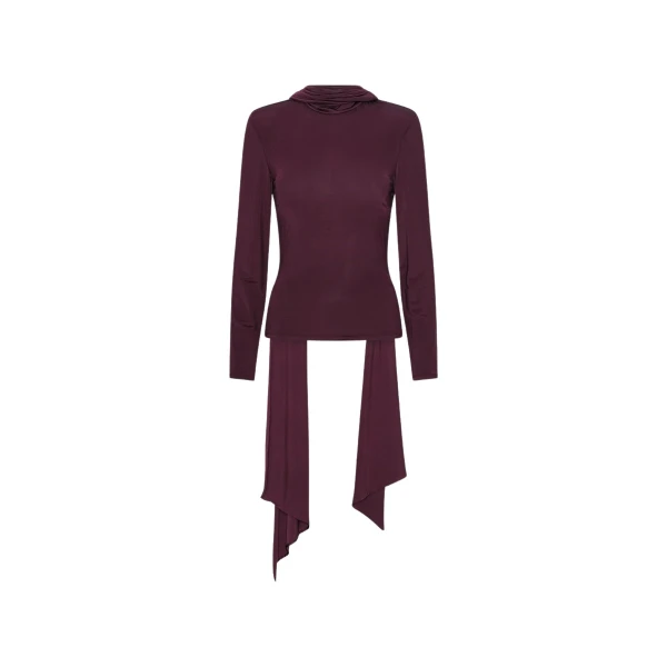 Rotate Birger Christensen Long-sleeved Scarf Top Bordeaux
