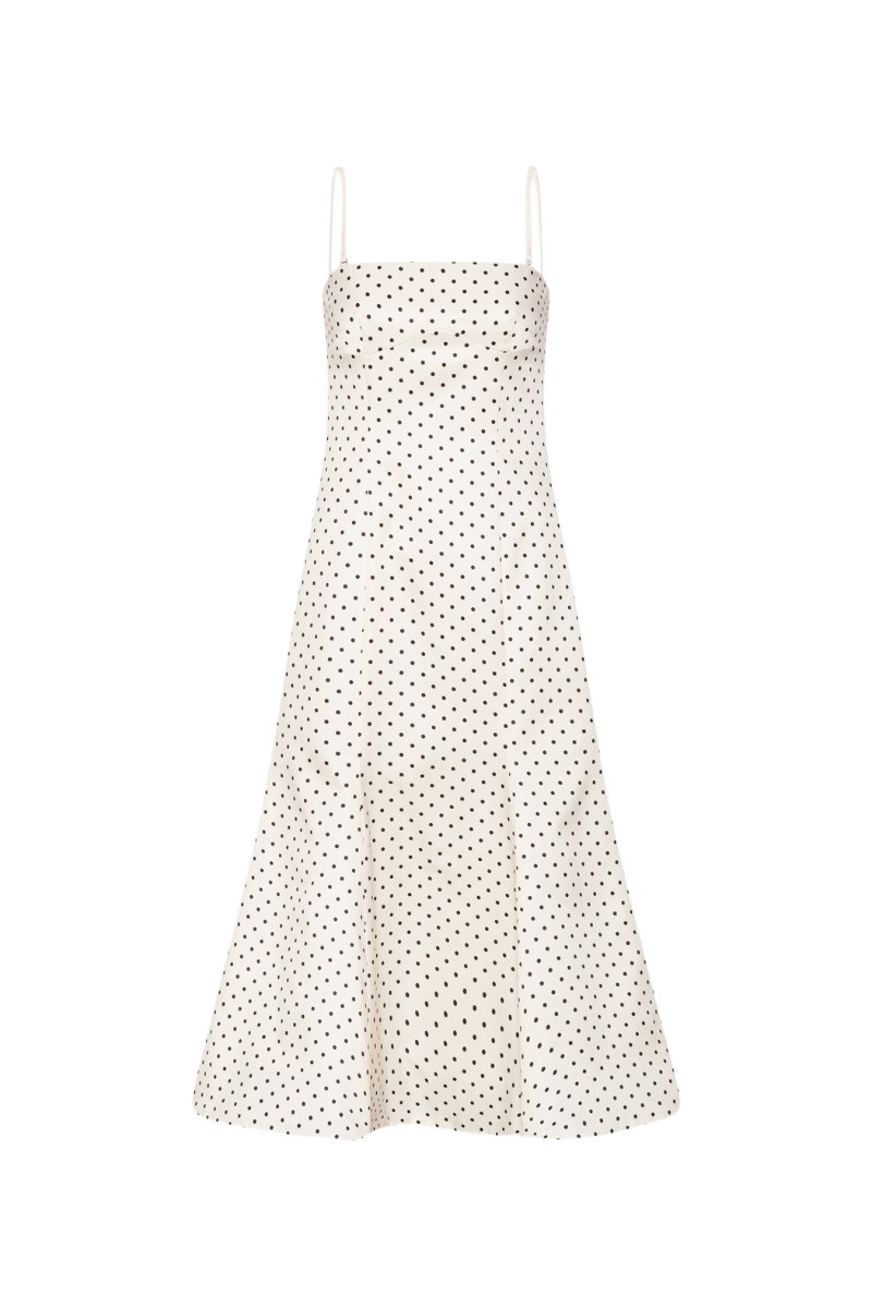 Polka Dot Midi Dress Creme