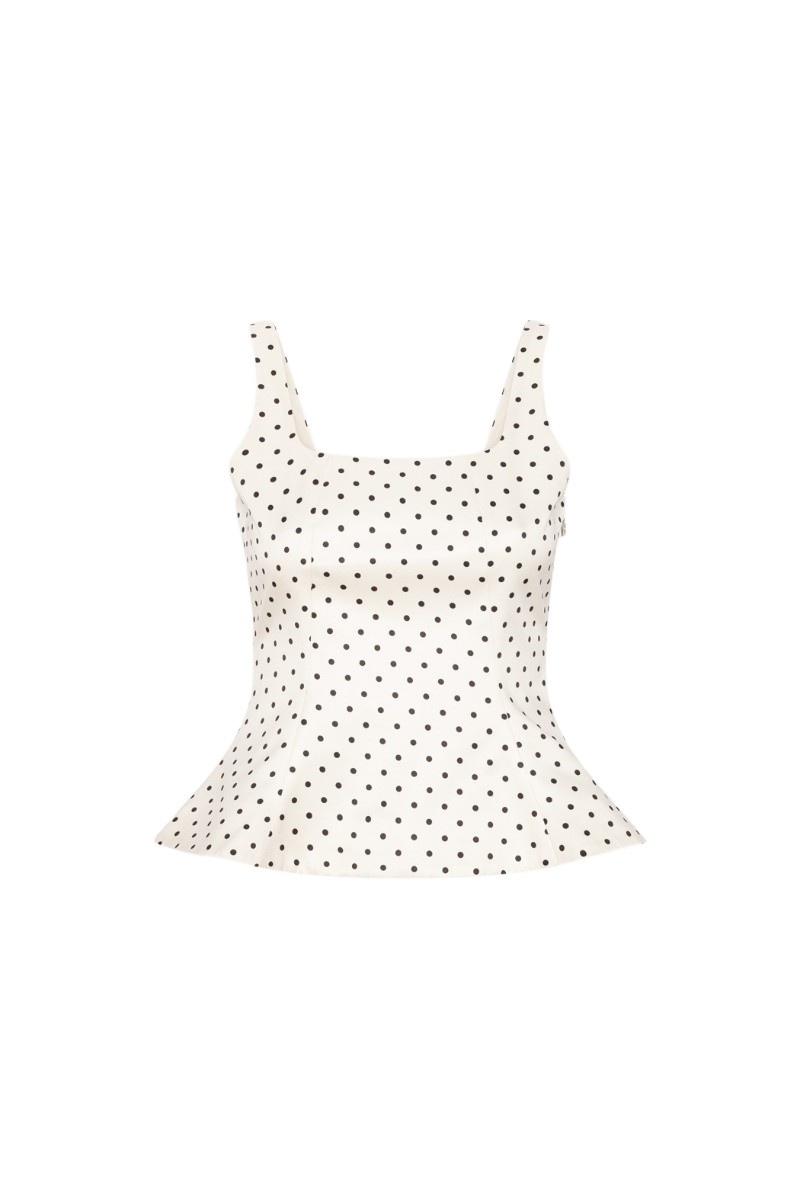 Polka Dot Sleeveless Top Creme