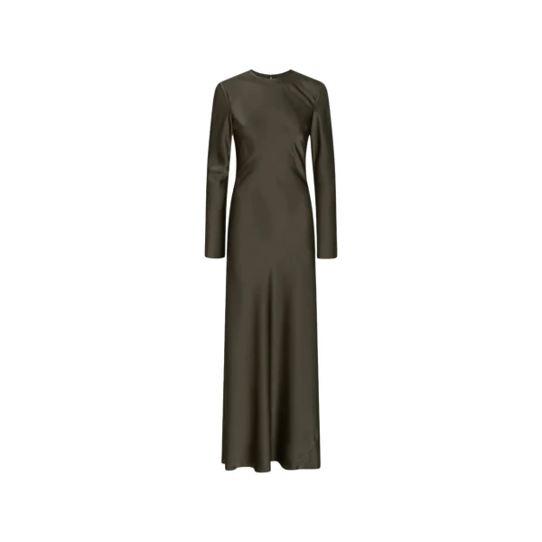 Rotate Birger Christensen Satin Maxi Dress Dark Green