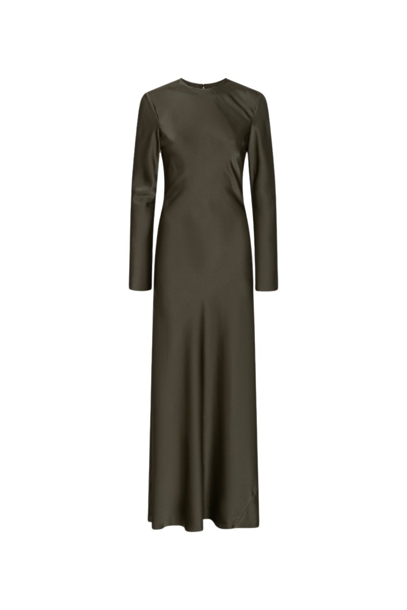Satin Maxi Dress Dark Green