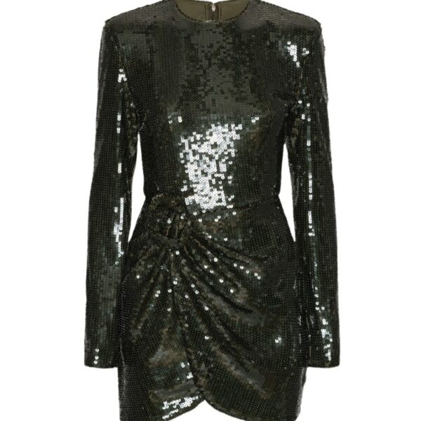 Sequins Ls Mini Dress Dark Green