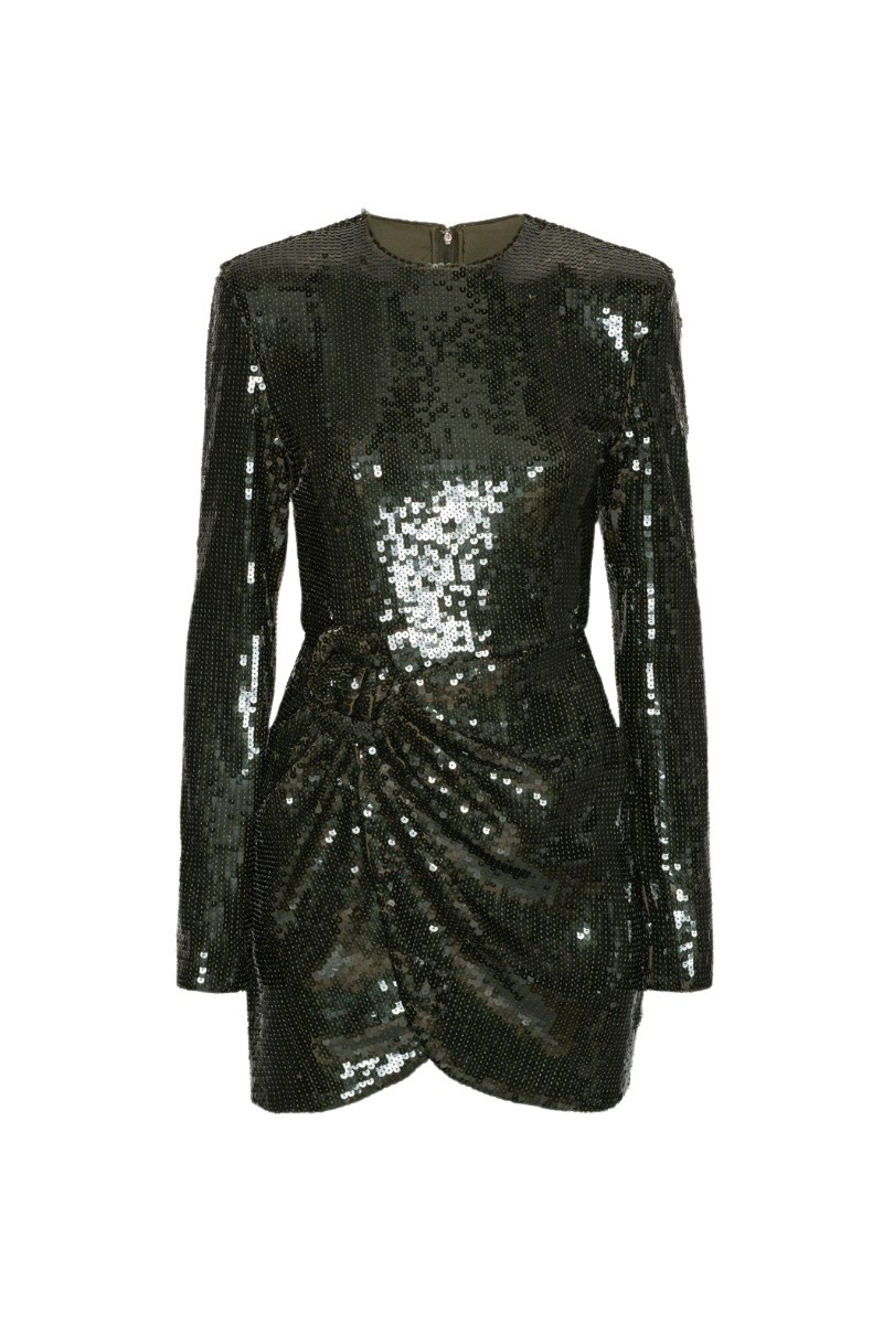 Sequins Ls Mini Dress Dark Green