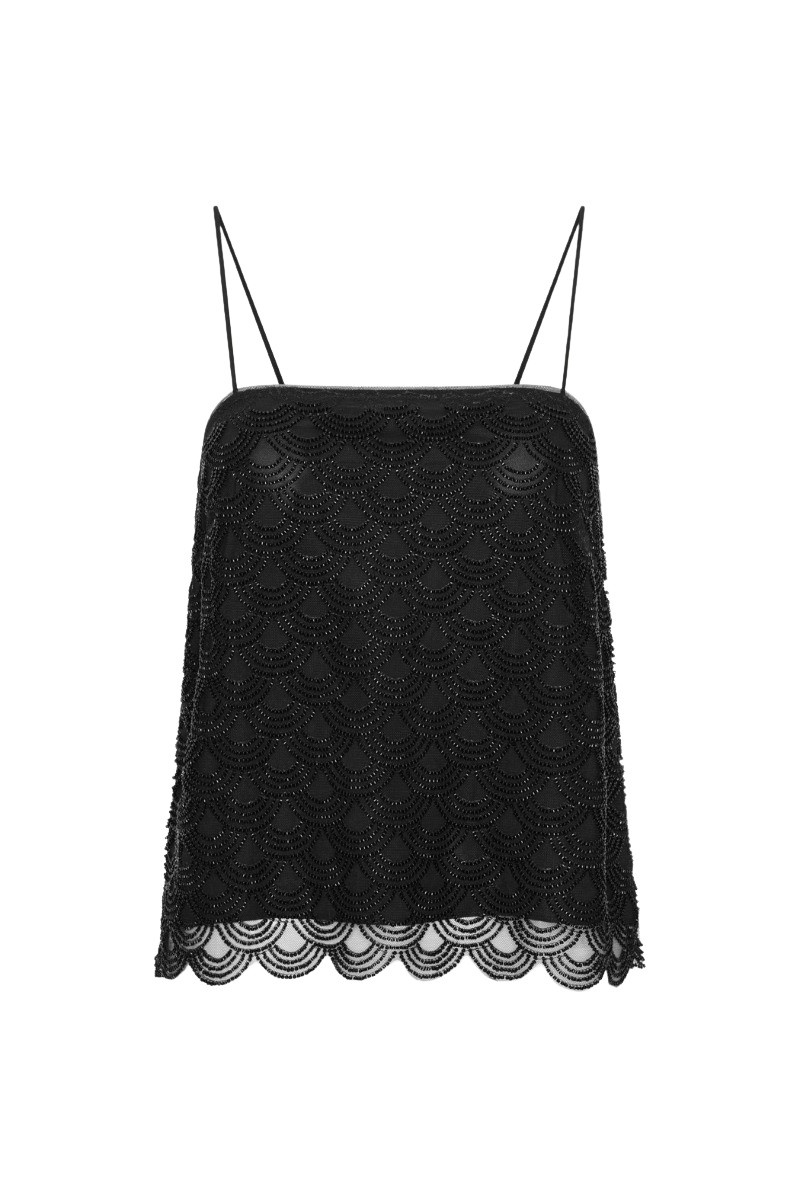 Sequins Slip Top Black