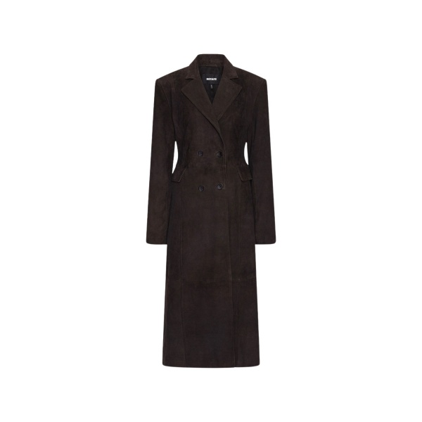 Suede Long Coat Dark Brown