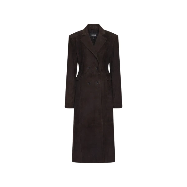 Suede Long Coat Dark Brown