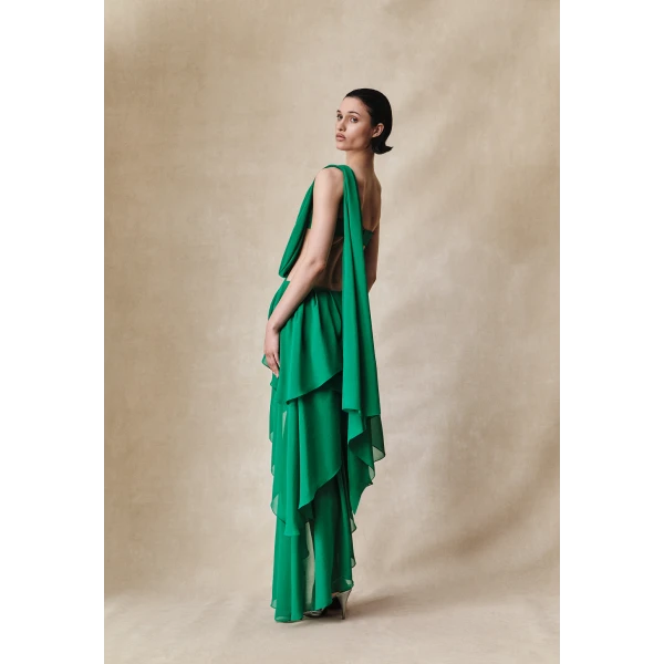 Rasario Chiffon asymmetric maxi dress with draping in Black, view 2