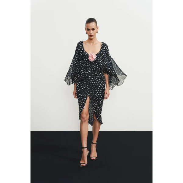 chiffon midi dress with a flower