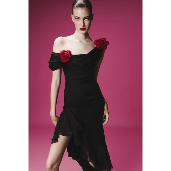 chiffon midi dress with flowers