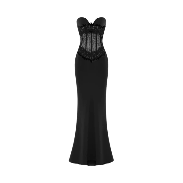 Rasario Crepe and lace corset maxi dress in Black
