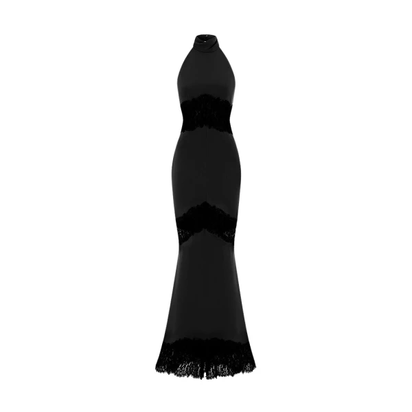 Rasario Crepe and lace maxi dress with cutouts in Black