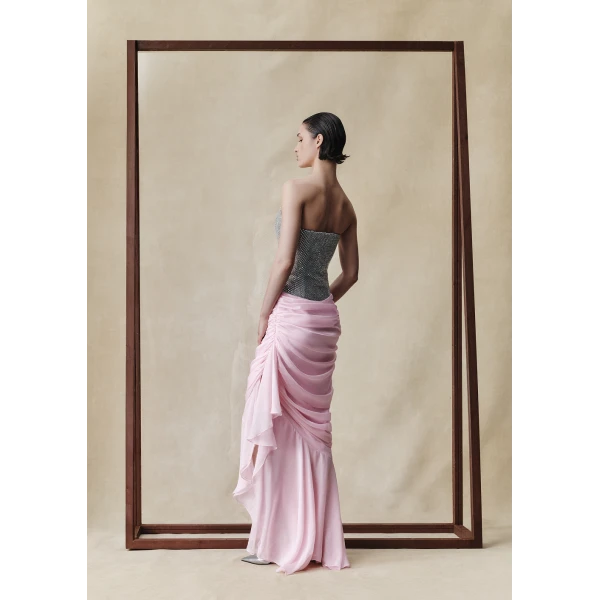 Rasario Crystal corset and silk chiffon dress in Black, view 5