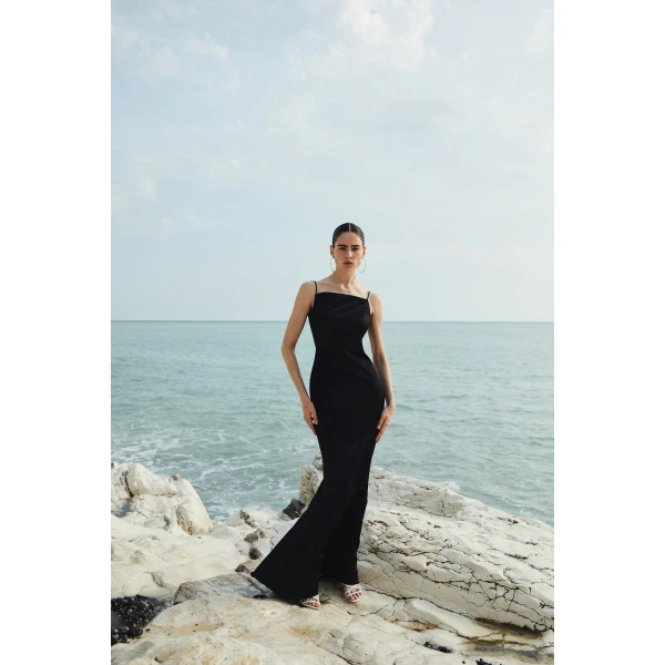 satin maxi dress with an open back